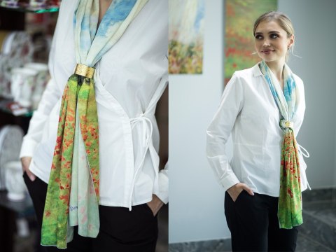 Apaszka Szal ze szlachetnej tkaniny - Monet, Pole maków (CARMANI)