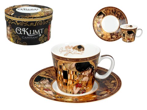 Filiżanka espresso - Klimt, Pocałunek - Porcelana w okrągłym pudełku