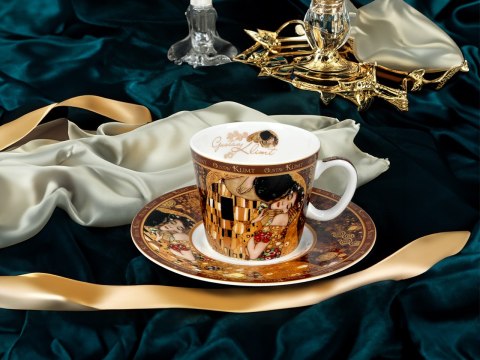 Filiżanka espresso - Klimt, Pocałunek - Porcelana w okrągłym pudełku