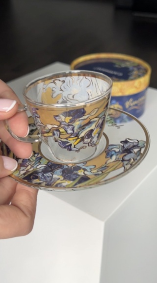 Filiżanka espresso premium szklana - V. Van Gogh. Irysy