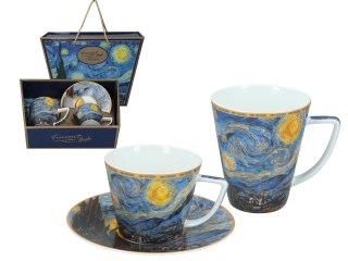 Komplet filiżanka i kubek PREMIUM - Van Gogh, Gwiaździsta noc - Porcelana w kuferku