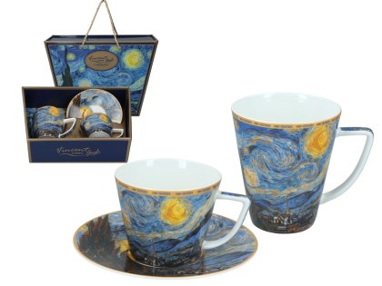 Komplet filiżanka i kubek PREMIUM - Van Gogh, Gwiaździsta noc - Porcelana w kuferku