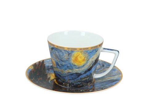 Komplet filiżanka i kubek PREMIUM - Van Gogh, Gwiaździsta noc - Porcelana w kuferku