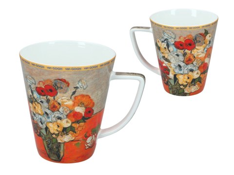 Komplet filiżanka i kubek PREMIUM - Van Gogh, Róże i zawilce - Porcelana w kuferku