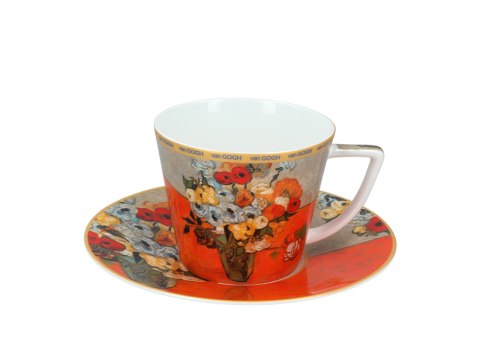 Komplet filiżanka i kubek PREMIUM - Van Gogh, Róże i zawilce - Porcelana w kuferku