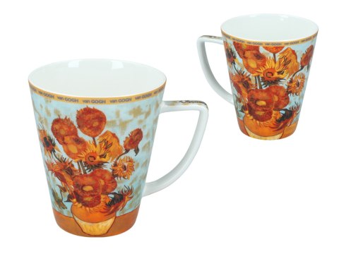 Komplet filiżanka i kubek PREMIUM - Van Gogh, Słoneczniki - Porcelana w kuferku