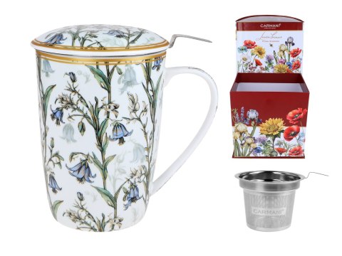 Piękny KUBEK z sitkiem i przykrywką 600 ml - Dzwoneczki PORCELANA