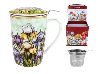 Piękny KUBEK z sitkiem i przykrywką 600 ml - Irysy PORCELANA