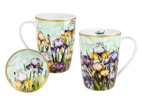 Piękny KUBEK z sitkiem i przykrywką 600 ml - Irysy PORCELANA