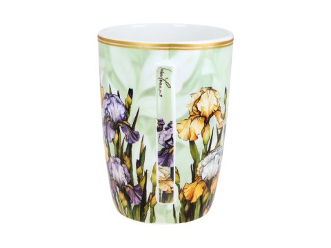 Piękny KUBEK z sitkiem i przykrywką 600 ml - Irysy PORCELANA