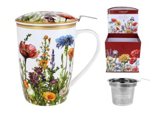 Piękny KUBEK z sitkiem i przykrywką 600 ml - Maki PORCELANA