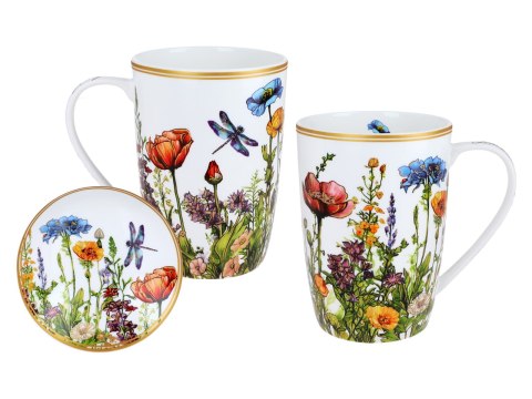 Piękny KUBEK z sitkiem i przykrywką 600 ml - Maki PORCELANA