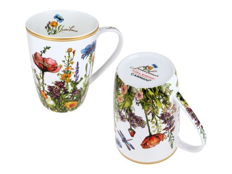 Piękny KUBEK z sitkiem i przykrywką 600 ml - Maki PORCELANA