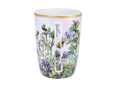 Piękny KUBEK z sitkiem i przykrywką 600 ml - Łąka kwietna z rumiankiem PORCELANA