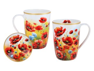Piękny KUBEK z sitkiem i przykrywką 600 ml - Łąka kwietna PORCELANA