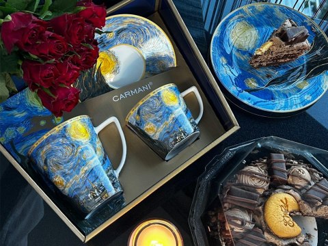 Komplet filiżanka i kubek PREMIUM - Van Gogh, Gwiaździsta noc - Porcelana w kuferku