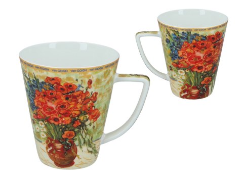 Komplet filiżanka i kubek PREMIUM - Van Gogh, Czerwone maki - Porcelana w kuferku