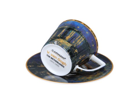 Komplet filiżanka i kubek PREMIUM - Van Gogh, Gwiaździsta Noc nad Rodanem - Porcelana w kuferku