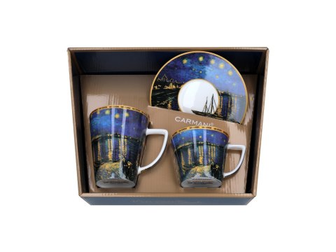 Komplet filiżanka i kubek PREMIUM - Van Gogh, Gwiaździsta Noc nad Rodanem - Porcelana w kuferku
