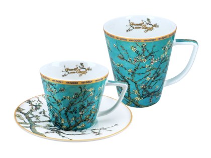 Komplet filiżanka i kubek PREMIUM - Van Gogh, Kwitnący Migdałowiec - Porcelana w kuferku