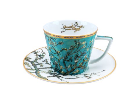 Komplet filiżanka i kubek PREMIUM - Van Gogh, Kwitnący Migdałowiec - Porcelana w kuferku