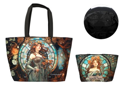 Torba na ramię elegancka, artystyczna - inspirowana malarstwem A. Mucha (CARMANI)