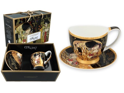 Filiżanka duża PREMIUM - Klimt, Pocałunek - Porcelana w eleganckim kuferku