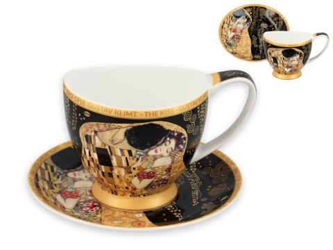 Filiżanka duża PREMIUM - Klimt, Pocałunek - Porcelana w eleganckim kuferku