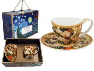 Filiżanka duża PREMIUM - Van Gogh, Wazon z różami - Porcelana w eleganckim kuferku