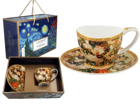 Filiżanka duża PREMIUM - Van Gogh, Wazon z różami - Porcelana w eleganckim kuferku