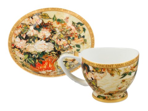 Filiżanka duża PREMIUM - Van Gogh, Wazon z różami - Porcelana w eleganckim kuferku