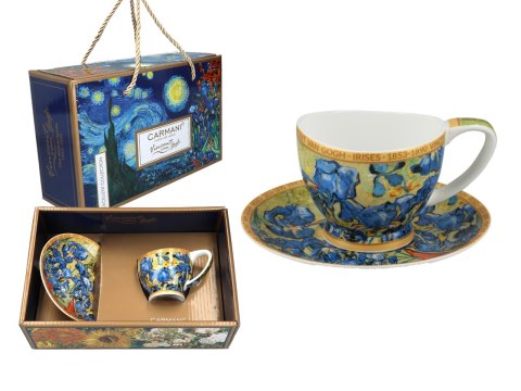 Filiżanka espresso PREMIUM - Van Gogh, Irysy - Porcelana w eleganckim kuferku