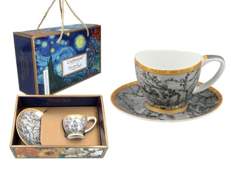 Filiżanka espresso PREMIUM - Van Gogh, Kwitnący Migdałowiec - Porcelana w eleganckim kuferku