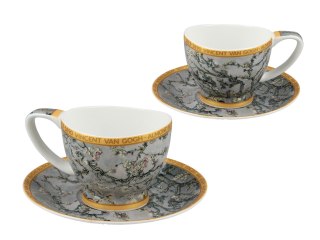Filiżanka espresso PREMIUM - Van Gogh, Kwitnący Migdałowiec - Porcelana w eleganckim kuferku