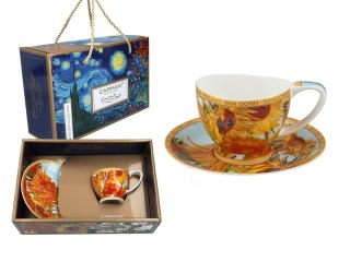 Filiżanka espresso PREMIUM - Van Gogh, Słoneczniki - Porcelana w eleganckim kuferku