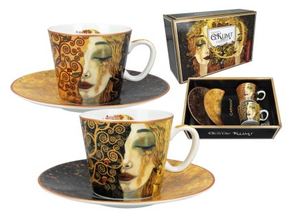 Komplet 2 filiżanek espresso PREMIUM - Klimt, Złote łzy PORCELANA