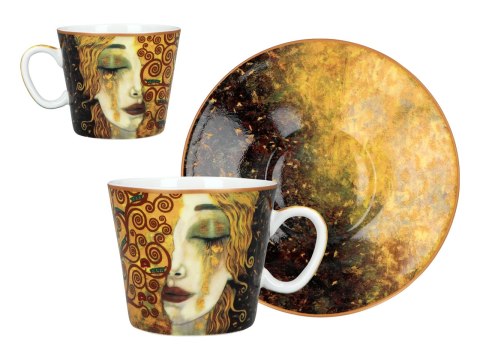 Komplet 2 filiżanek espresso PREMIUM - Klimt, Złote łzy PORCELANA