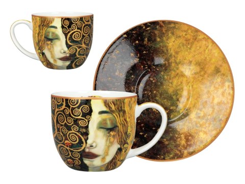 Komplet 2 dużych filiżanek premium - Klimt, Złote Łzy PORCELANA