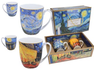 Komplet 2 kubków premium - Van Gogh, Taras kawiarni nocą i Gwiaździsta Noc PORCELANA