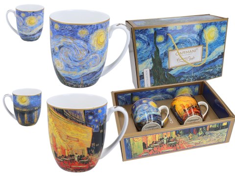 Komplet 2 kubków premium - Van Gogh, Taras kawiarni nocą i Gwiaździsta Noc PORCELANA