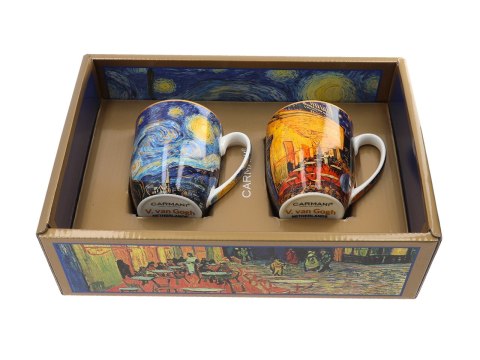 Komplet 2 kubków premium - Van Gogh, Taras kawiarni nocą i Gwiaździsta Noc PORCELANA