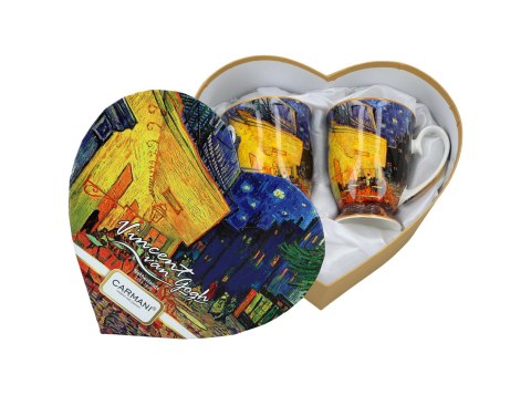 Komplet 2 kubków w sercu - Van Gogh, Taras kawiarni nocą PORCELANA
