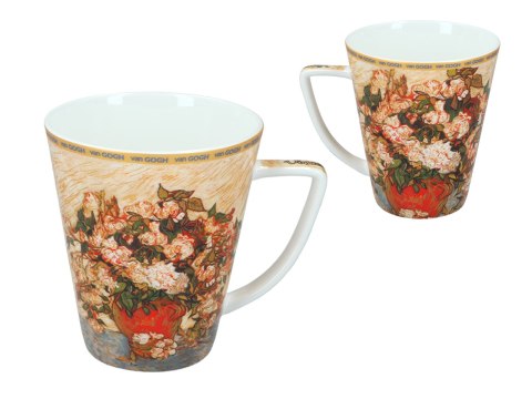 Komplet filiżanka i kubek PREMIUM - Van Gogh, Wazon z różami - Porcelana w kuferku