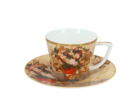 Komplet filiżanka i kubek PREMIUM - Van Gogh, Wazon z różami - Porcelana w kuferku