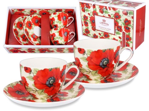 Komplet 2 dużych filiżanek premium - Maki, PORCELANA