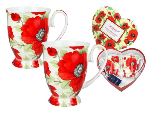 Komplet 2 kubków w sercu - Maki, PORCELANA