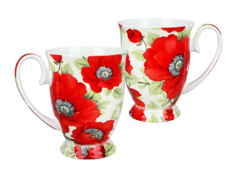Komplet 2 kubków w sercu - Maki, PORCELANA