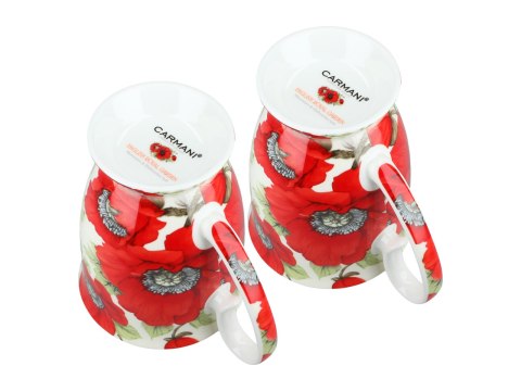 Komplet 2 kubków w sercu - Maki, PORCELANA