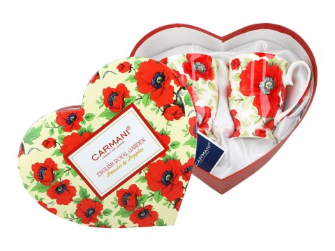 Komplet 2 kubków w sercu - Maki, PORCELANA